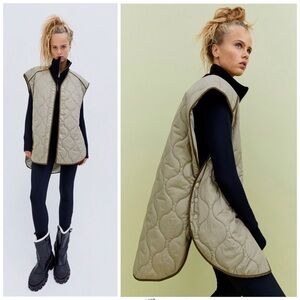 H&M Oversized Quilted Khaki Green Waterproof Vest XL/XXL